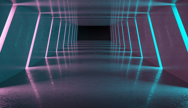 istock Futuristic Dark Tunnel with Neon Lights 1296356363