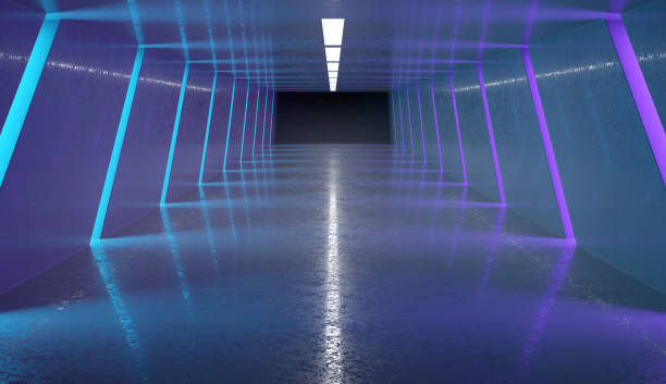 istock Futuristic Dark Tunnel with Neon Lights 1296356366