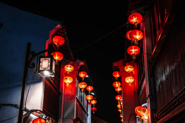 istock View of Lanterns in Ancient Town at Night 1296356378