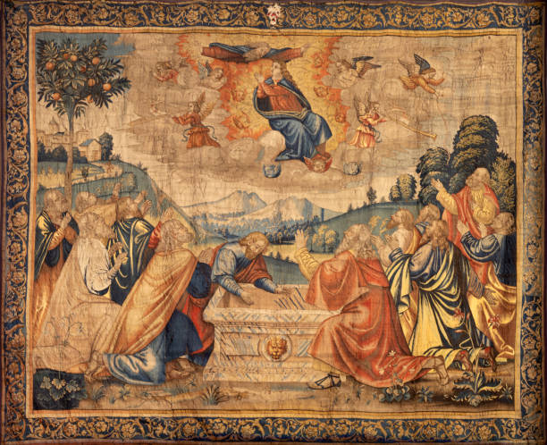 Como - The tapestry of Assumption of Virin Mary in The Cathedral Como - The tapestry of Assumption of Virin Mary in The Cathedral (Duomo di Conmo) from 16. cent. tapestry stock pictures, royalty-free photos & images