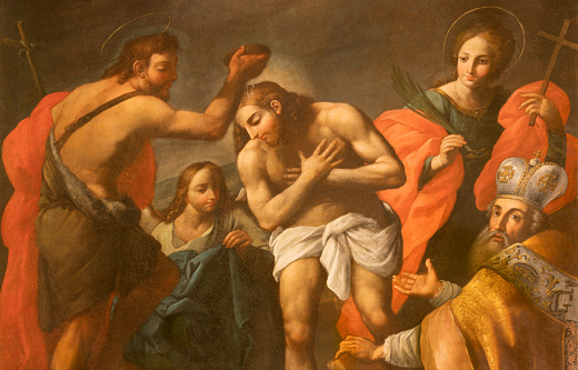 Acireale - The painting of Baptism of Christ among the saints in Duomo - cattedrale di Maria Santissima Annunziata by  Pietro Paolo Vasta (1697 – 1760).