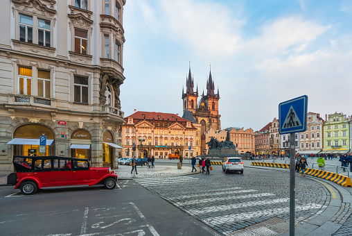 Prague, Czech Republic-January 31, 2019. View of the famous Old Town Square with its historical buildings on late afternoon on January 31, 2019 in the Old Town quarter of Prague.