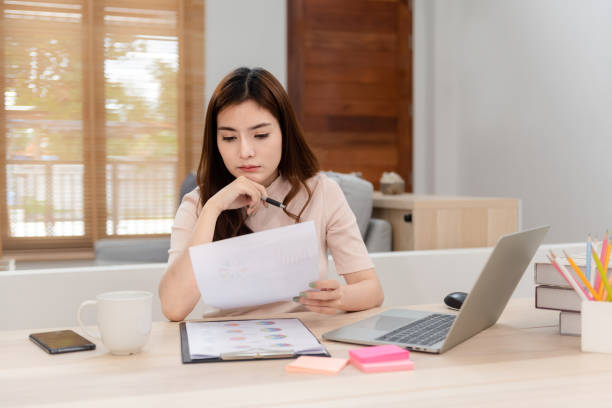 istock Asian beauty Working from home via online computers Has a serious expression is a new normal online activity. Asian beauty Working from home via online computers is a new normal online activity. 1296364452