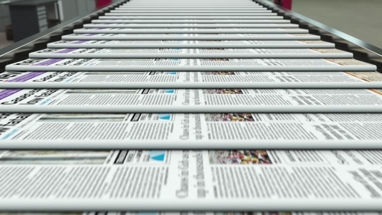 Newspaper press printing on the factory and production line every day loopable