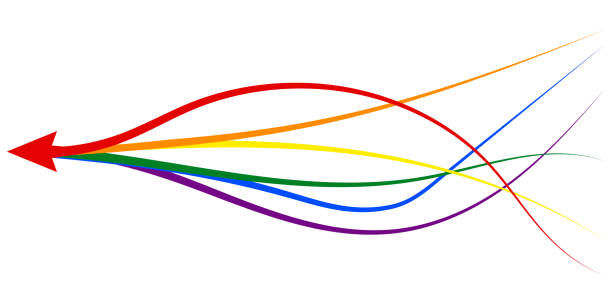 arrow formed by multiple merging lgbt pride colourful lines white background. Partnership, merger, alliance and integration concept arrow formed by multiple merging lgbt pride colourful lines on white background. Partnership, merger, alliance and integration concept same person multiple images stock illustrations