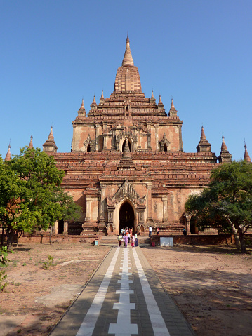 Local people walking at the Sulamani Temple, a Buddhist temple in Bagan, Myanmar. It was built in 1183 by King Narapatisithu.