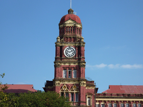 The iconic Yangon High Court clock tower, Yangon, Myanmar.