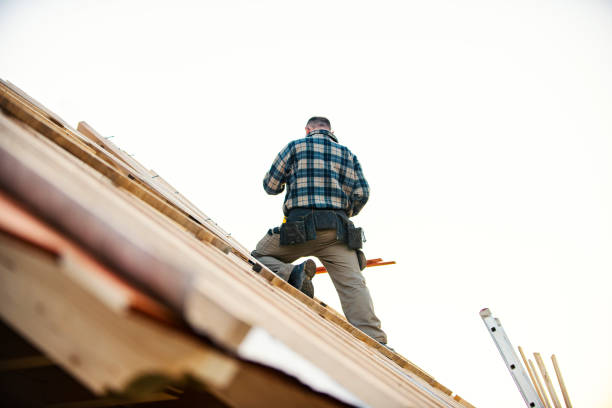 istock Builder at work with wooden roof construction 1296374623
