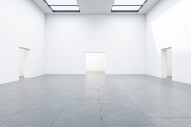 istock Minimalistic gallery hall with three doors. 1296375772