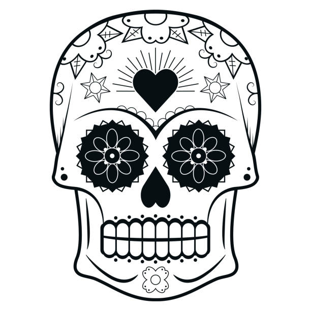 죽은 설탕 두개골 또는 칼라베라의 장식 된 날 - day of the dead skull tattoo mexico stock illustrations