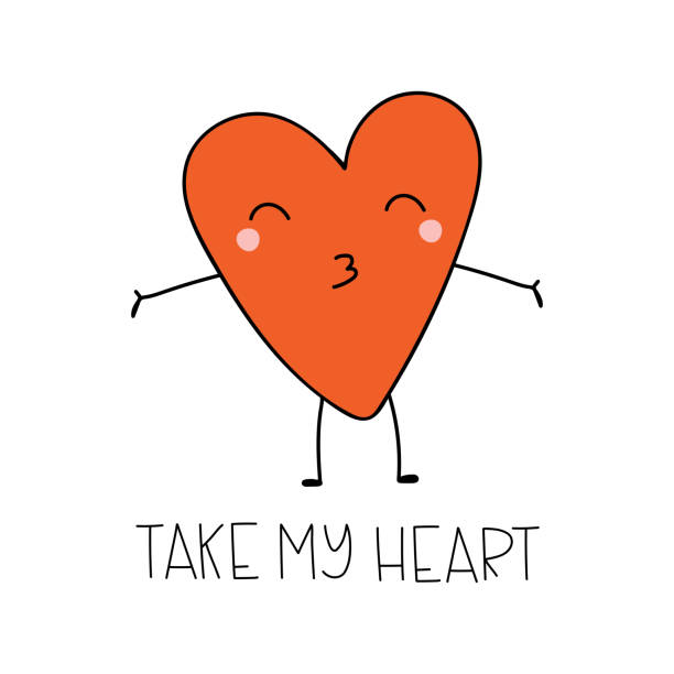 istock Cartoon funny heart with lettering- Take my heart. Vector hand drawn illustration for romantic prints, valentine day cards. Good for posters, t shirts, postcards. 1296378175