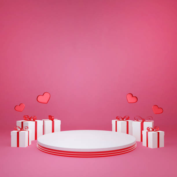 istock 3d rendering Decorative gift box around product stand , love and valentine's day celebrate, 1296379729
