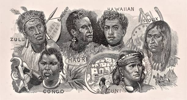 ilustraciones, imágenes clip art, dibujos animados e iconos de stock de pueblo indígena del congo, maorí, zuni, hawái, sioux - anasazi