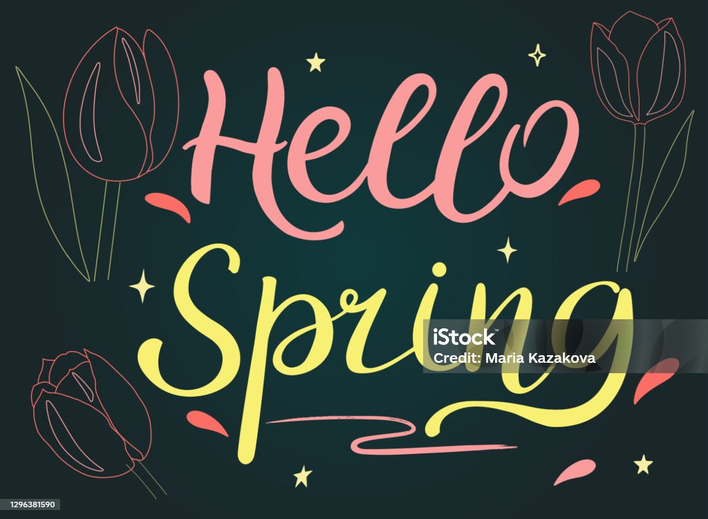 Hello Spring Small Color Hello Spring Lettering Vector Illustration Bright Colors Stock ...