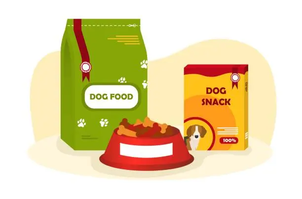 Vector illustration of Packs of various dog food