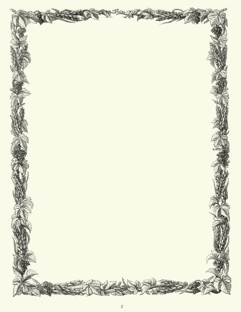 Vintage illustration of Wheatsheaf and vine floral border pattern frame, Victorian