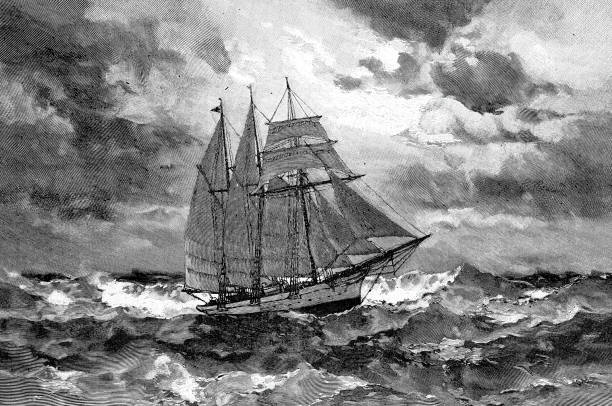 The sunbeam sailing ship in heavy waves Illustration from 19th century old ship cartoon stock illustrations