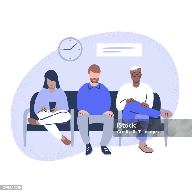 Illustration Of Diverse People Seated In Public Waiting Room Stock Illustration - Download Image Now