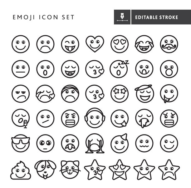 bildbanksillustrationer, clip art samt tecknat material och ikoner med söt uppsättning enkla emojis - awkward kiss