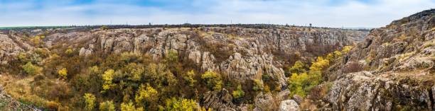 istock Aktovsky Canyon in Ukraine surrounded large stone boulders 1296391369