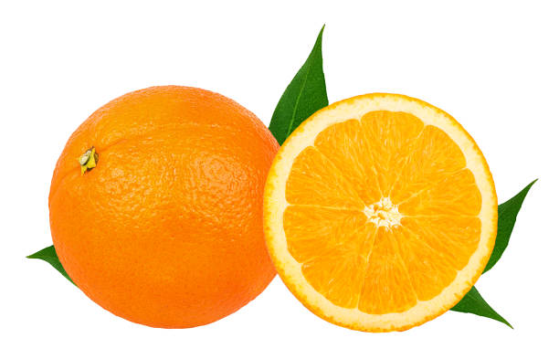 istock Juicy oranges with leaves isolated on white background with clipping path 1296391429