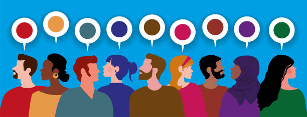 Profiles of People of Different Ethnicities with Colorful Ideas Vector Flat Illustration of Several Profiles of People of Different Ethnicities with Colorful Ideas. inspiration silhouettes stock illustrations