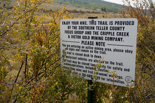 Goldfield, Colorado - September 17, 2020: The Vindicator Valley trail in Colorado, near Victor and Goldfield, leads to several abandoned mines