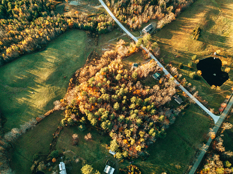 aerial view of the vermont countryside in autumn