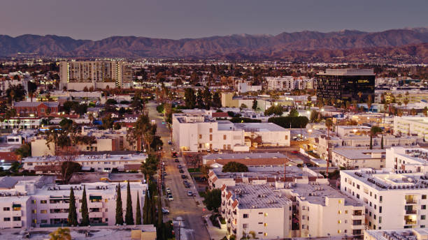 istock Aerial View Down Bakman Ave in North Hollywood at Sunset 1296396241