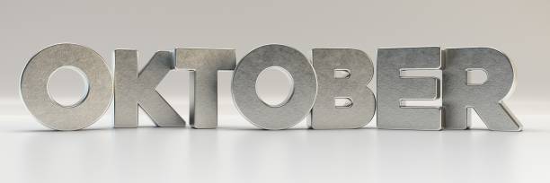 istock Oktober - October- month in German 3d metal material text typography, 3d render illustration 1296398133