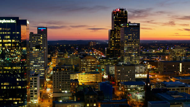 istock Downtown Little Rock Illuminated at Dusk - Aerial 1296400385