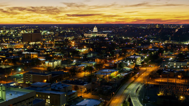 istock Little Rock Cityscape at Dusk - Aerial 1296400409