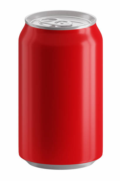 istock Red full metal aluminum 330ml beverage can isolated on white background. Mock up template for your design. 3D rendering. 1296404357