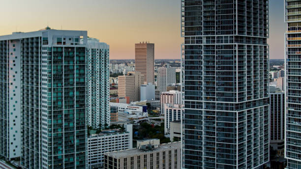 istock Aerial View Between Condo Towers in Brickell, Miami at Sunset 1296406676