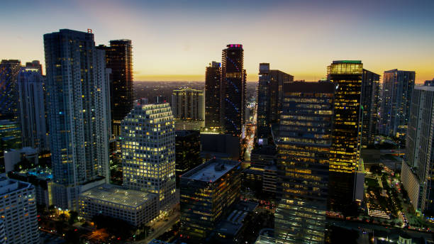 istock Brickell, Miami Illuminated at Twilight - Aerial 1296406693