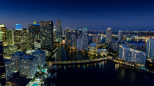 istock Drone Shot of Brickell, Miami and Brickell Key at Twilight 1296406697