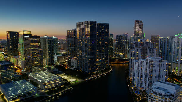 istock High Drone Shot Between Brickell, Miami and Brickell Key at Twilight 1296406705