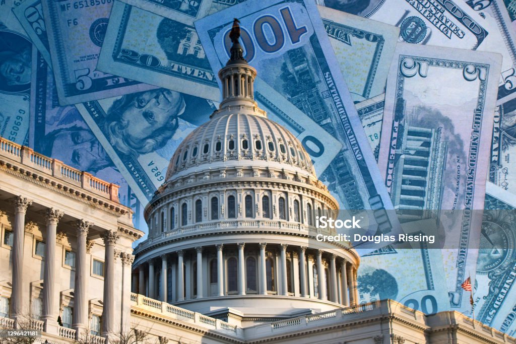 Washington DC - Capitol political contributions, donations, funding and super pacs in American politics Financial Loan Stock Photo
