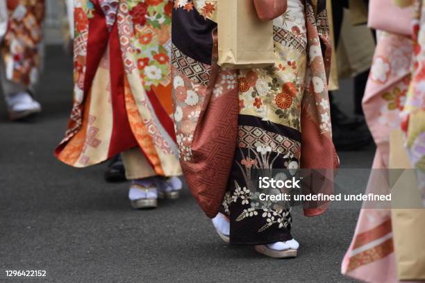 Young Japanese Women Wearing Traditional Kimono For The Coming Of Age Day Celebration Stock Photo - Download Image Now