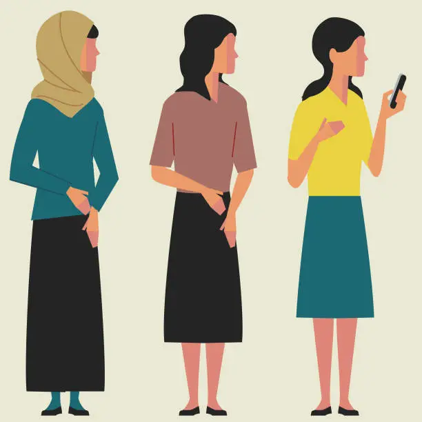 Vector illustration of Side profile of three people in middle eastern dress