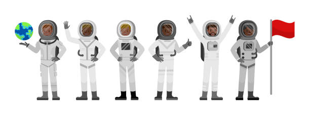 istock Set of Astronaut people working character vector design. Presentation in various action with emotions. 1296427332