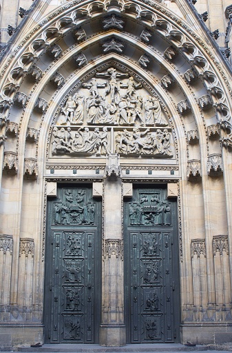 Prague - The portal from gothic cathedral o st. Vitus