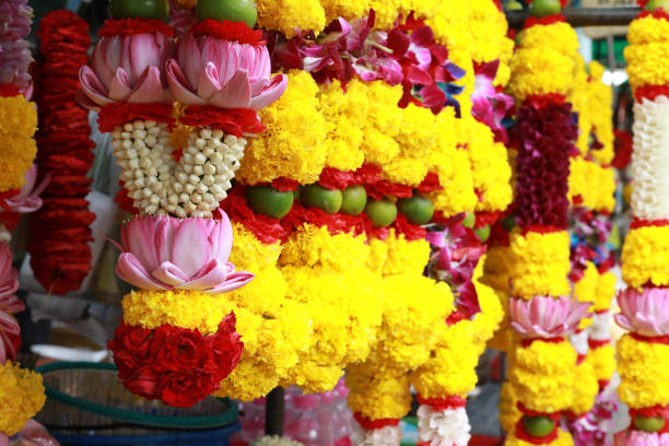 istock Flower garland for offering to monks. 1296432887