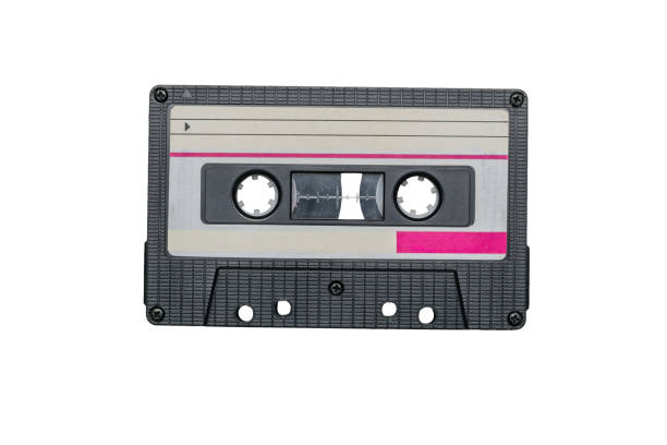 istock Retro cassette tape recorder with a stylish design isolated on a white background. 1296433892