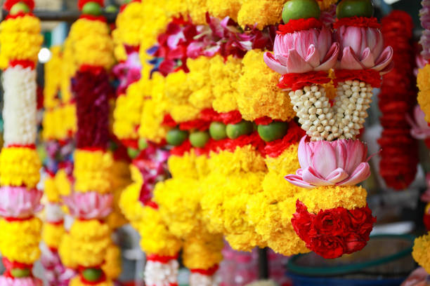 istock Flower garland for offering to monks. 1296434744