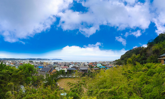 Panorama of Kamakura city. View of the beach from Kamakura,Japan.