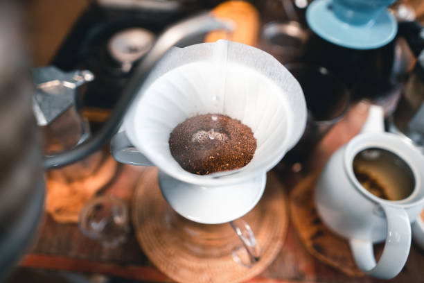 istock Drip coffee,Dripping coffee on a table at a country cafe. 1296440068