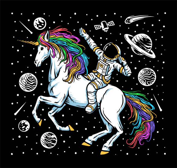 Astronaut and unicorn in space illustration Astronaut and unicorn unicorn stock illustrations