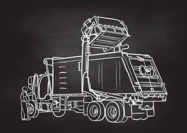 Vector illustration of Trash Removal Truck Chalkboard