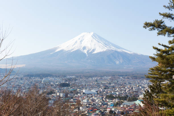 istock Fuji mountain in the morning with blue sky high view 1296449637